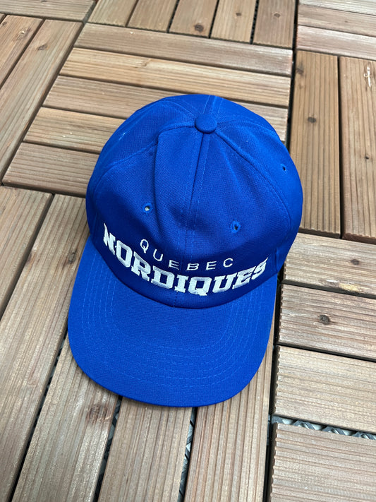 Quebec Nordiques Embroidered Graphic Hat | Snap Back | Vintage 1990s NHL Hockey Blue Cap |