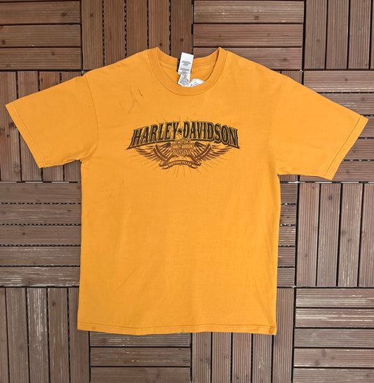 Harley Davidson Milwaukee, Wisconsin Graphic Tee | Size X-Large | Vintage 2000s Biker Motorcycle Yellow T-Shirt |