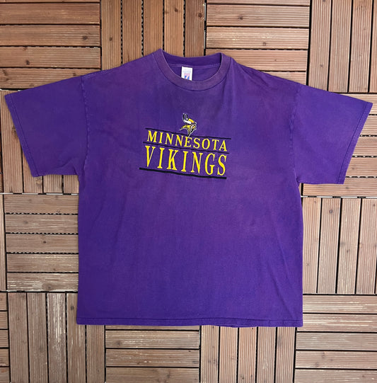 Minnesota Vikings Embroidered Graphic Tee | Size 3X-Large | Vintage 1990s NFL Football  Purple T-Shirt |