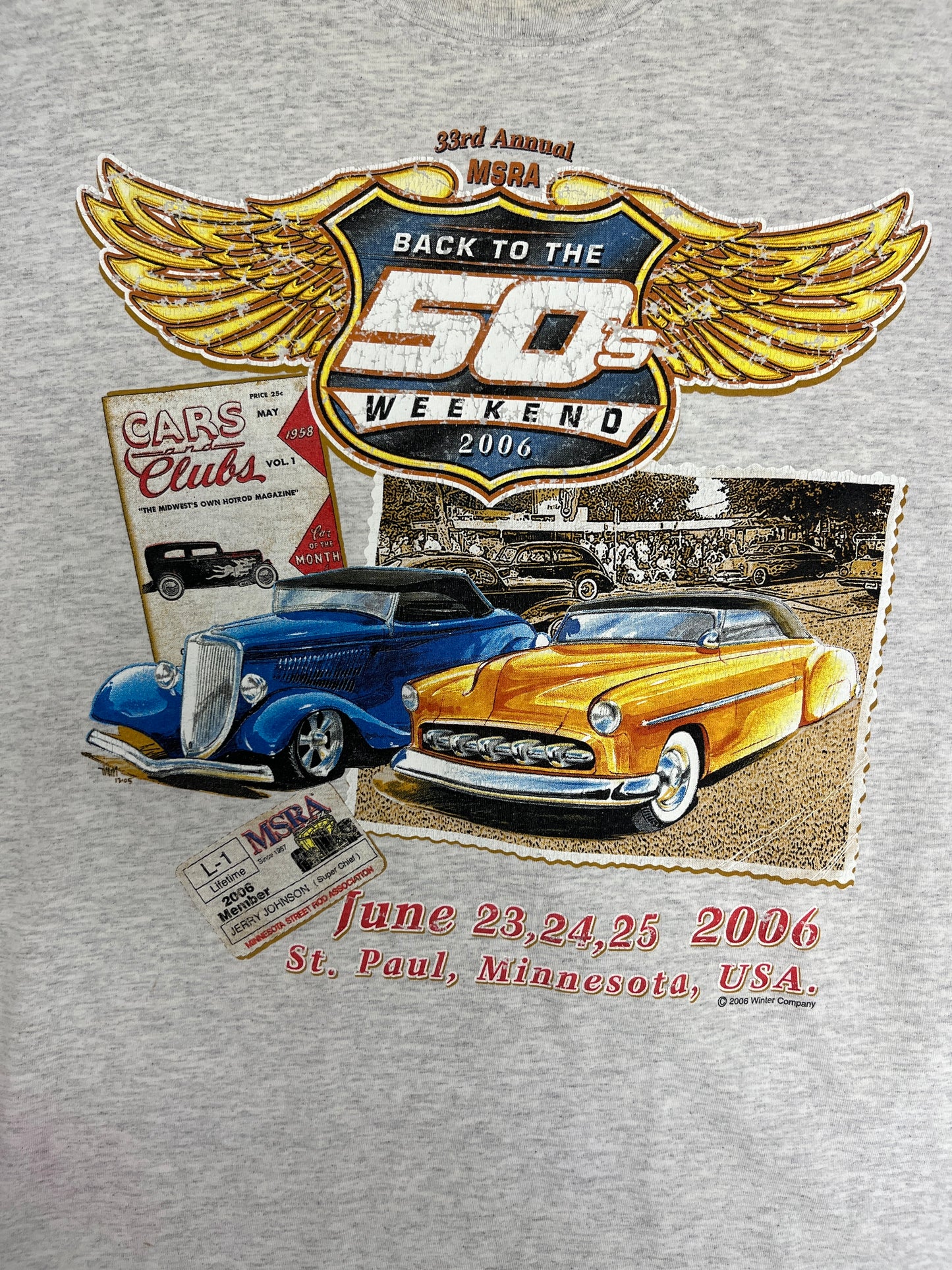 Cars & Clubs Back To The 50's Weekend Graphic Tee | Size X-Large | Vintage 2000s Car Show Grey T-Shirt |