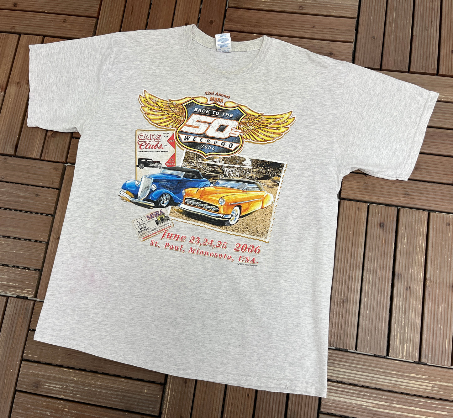 Cars & Clubs Back To The 50's Weekend Graphic Tee | Size X-Large | Vintage 2000s Car Show Grey T-Shirt |