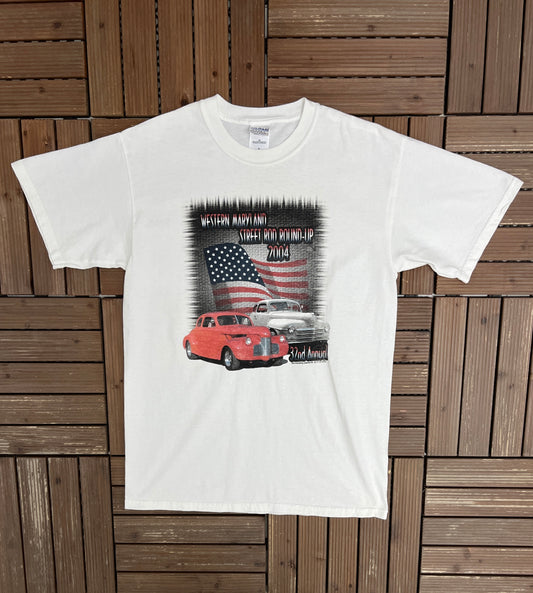 Western Maryland Street Rod 2004 Graphic Tee | Size Medium | Vintage 2000s Car Show White T-Shirt |