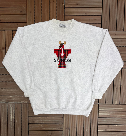 Yukon Stitched Graphic Crewneck | Size X-Large | Vintage 1990s Tourist Grey Sweater |