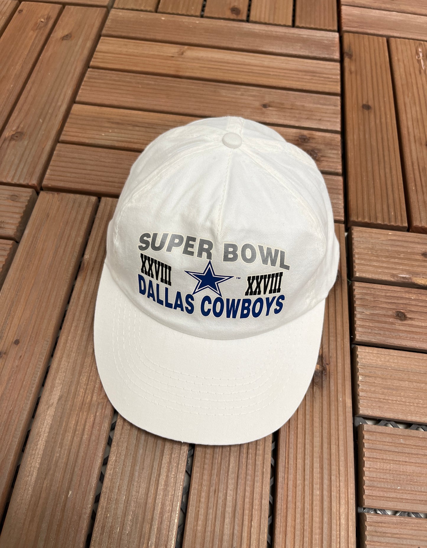 Dallas Cowboys Super Bowl XXVIII Graphic Hat | Snap Back | Vintage 1990s NFL Football White Cap |