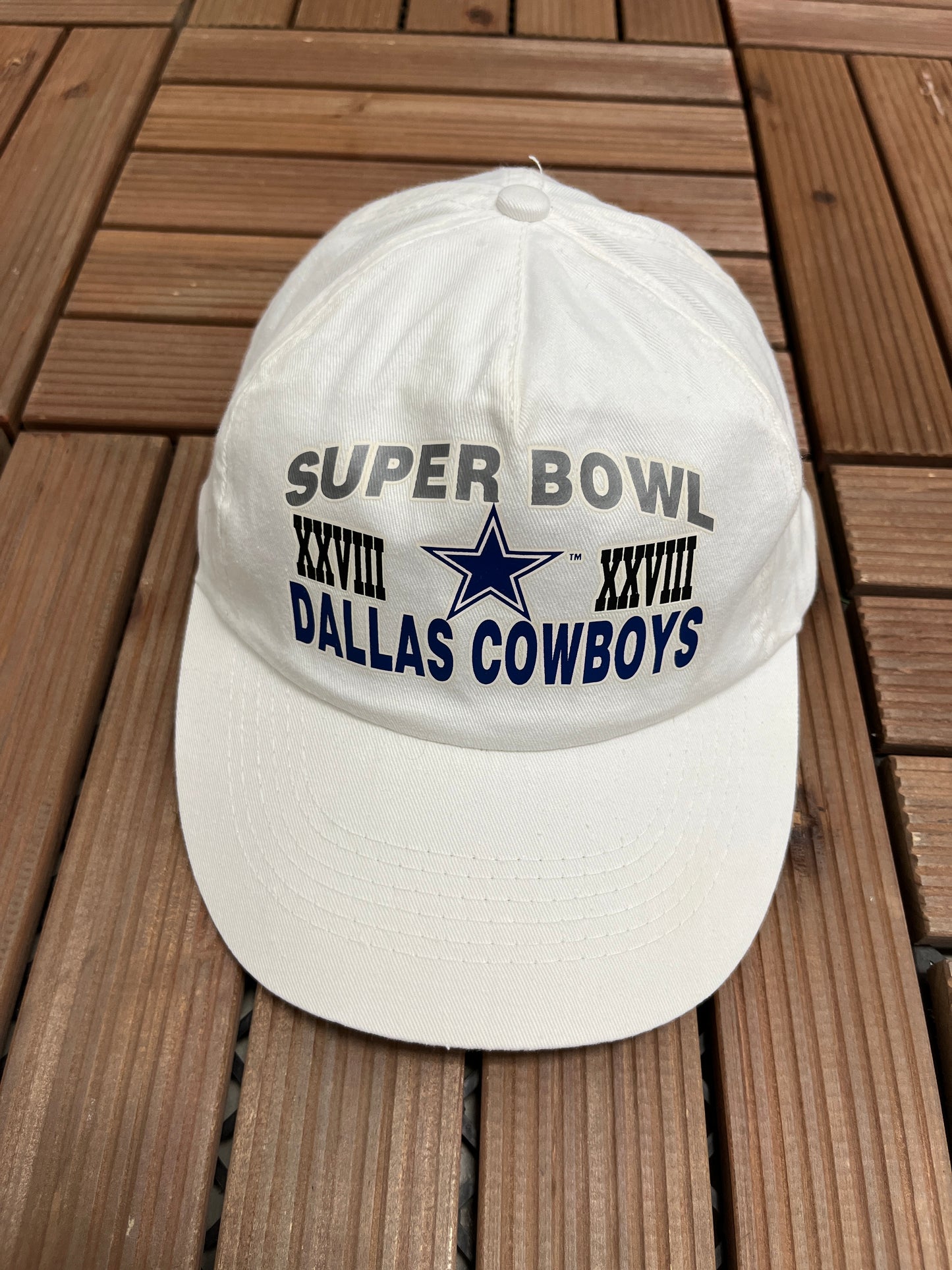 Dallas Cowboys Super Bowl XXVIII Graphic Hat | Snap Back | Vintage 1990s NFL Football White Cap |