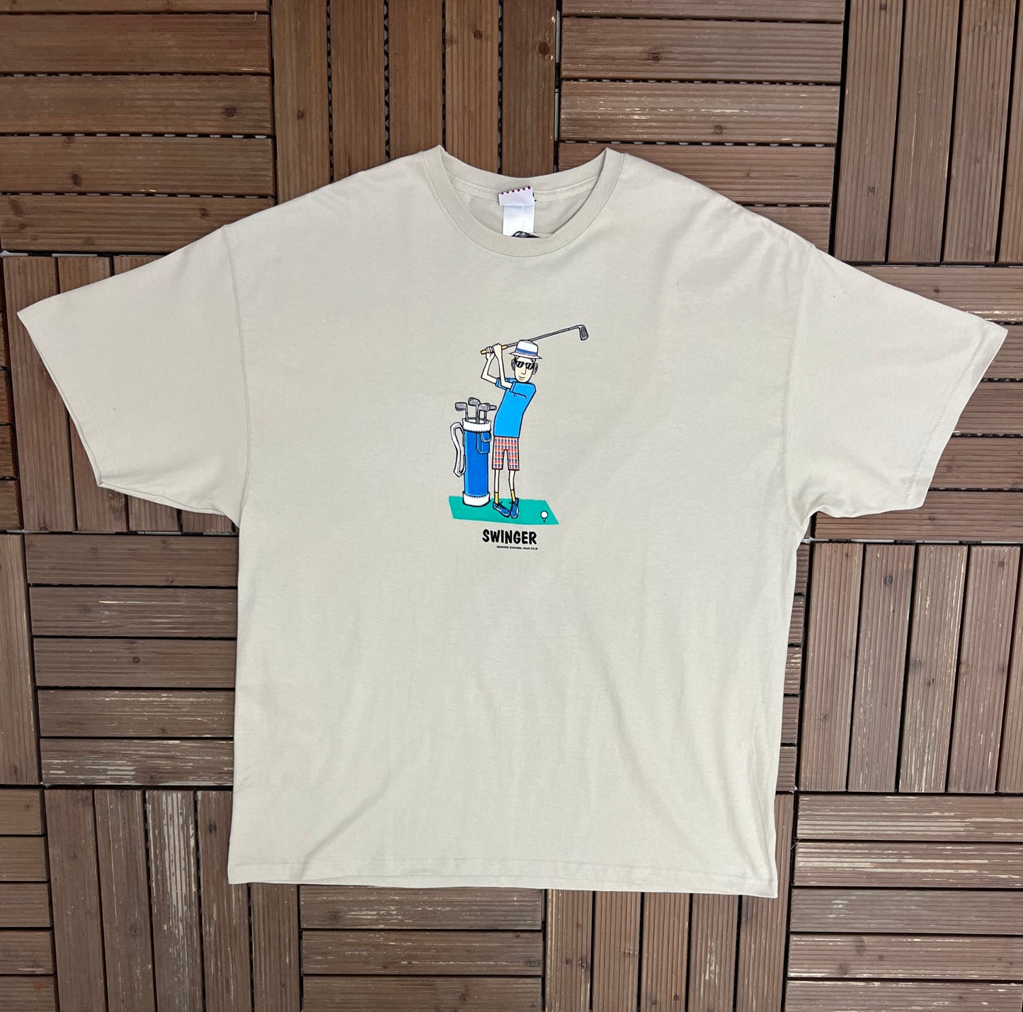 Genuine Sanoma Golf Swinger Graphic Tee | Size XX-Large | Vintage 2000s Promotional Beige T-Shirt |