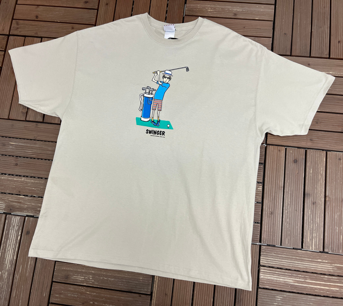 Genuine Sanoma Golf Swinger Graphic Tee | Size XX-Large | Vintage 2000s Promotional Beige T-Shirt |