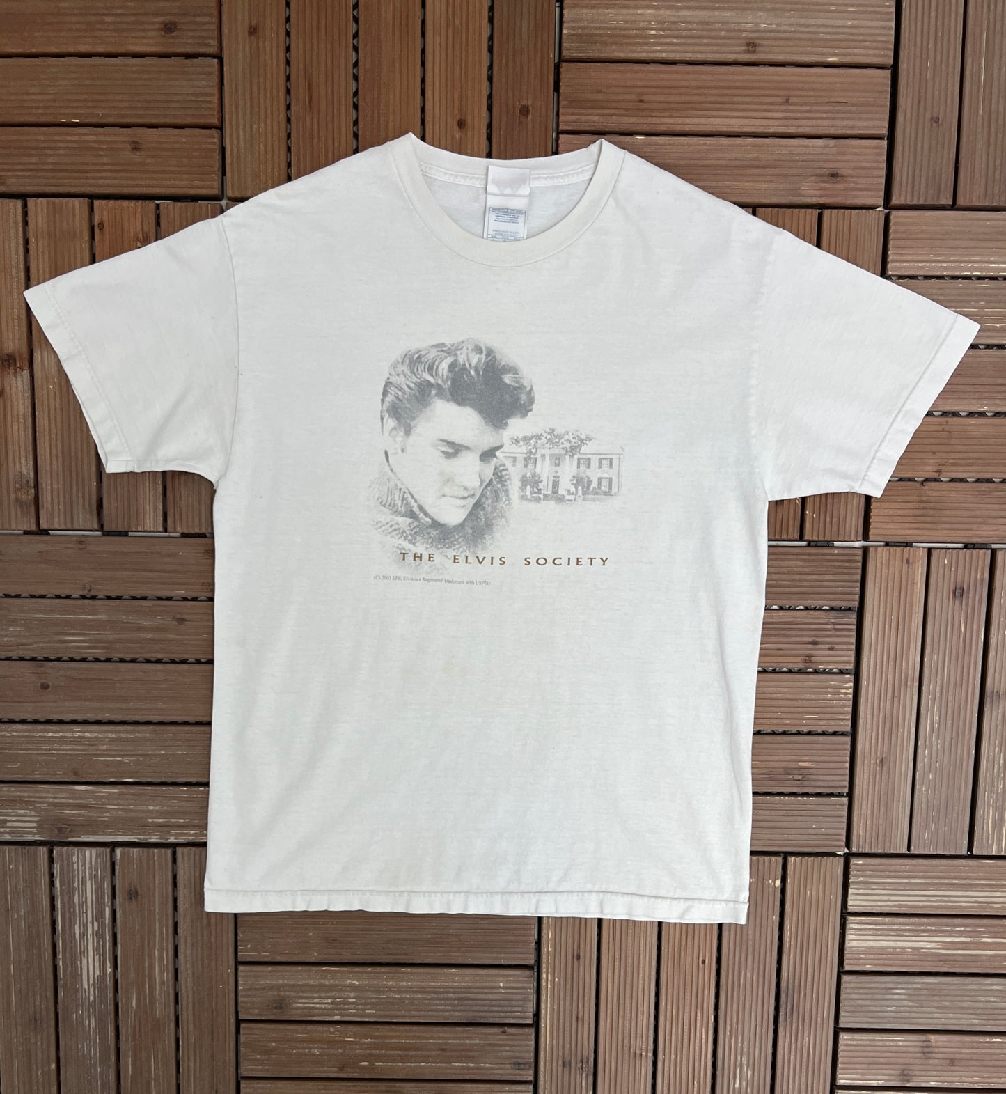 The Elvis Society Graphic Tee | Size Large | Vintage 2000s Rock Promotional Off-White T-Shirt |