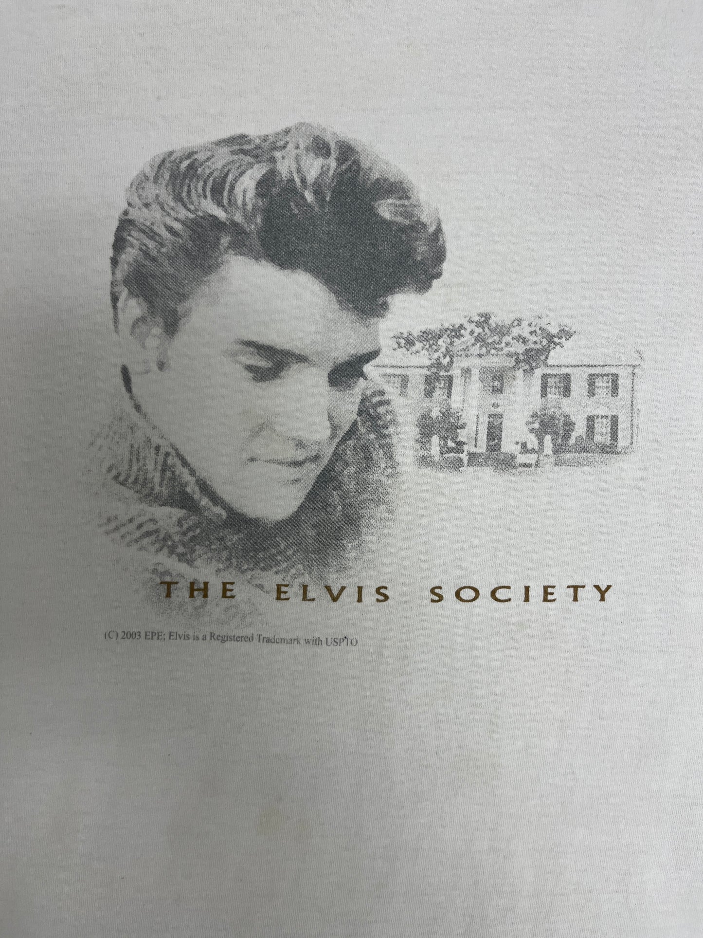 The Elvis Society Graphic Tee | Size Large | Vintage 2000s Rock Promotional Off-White T-Shirt |