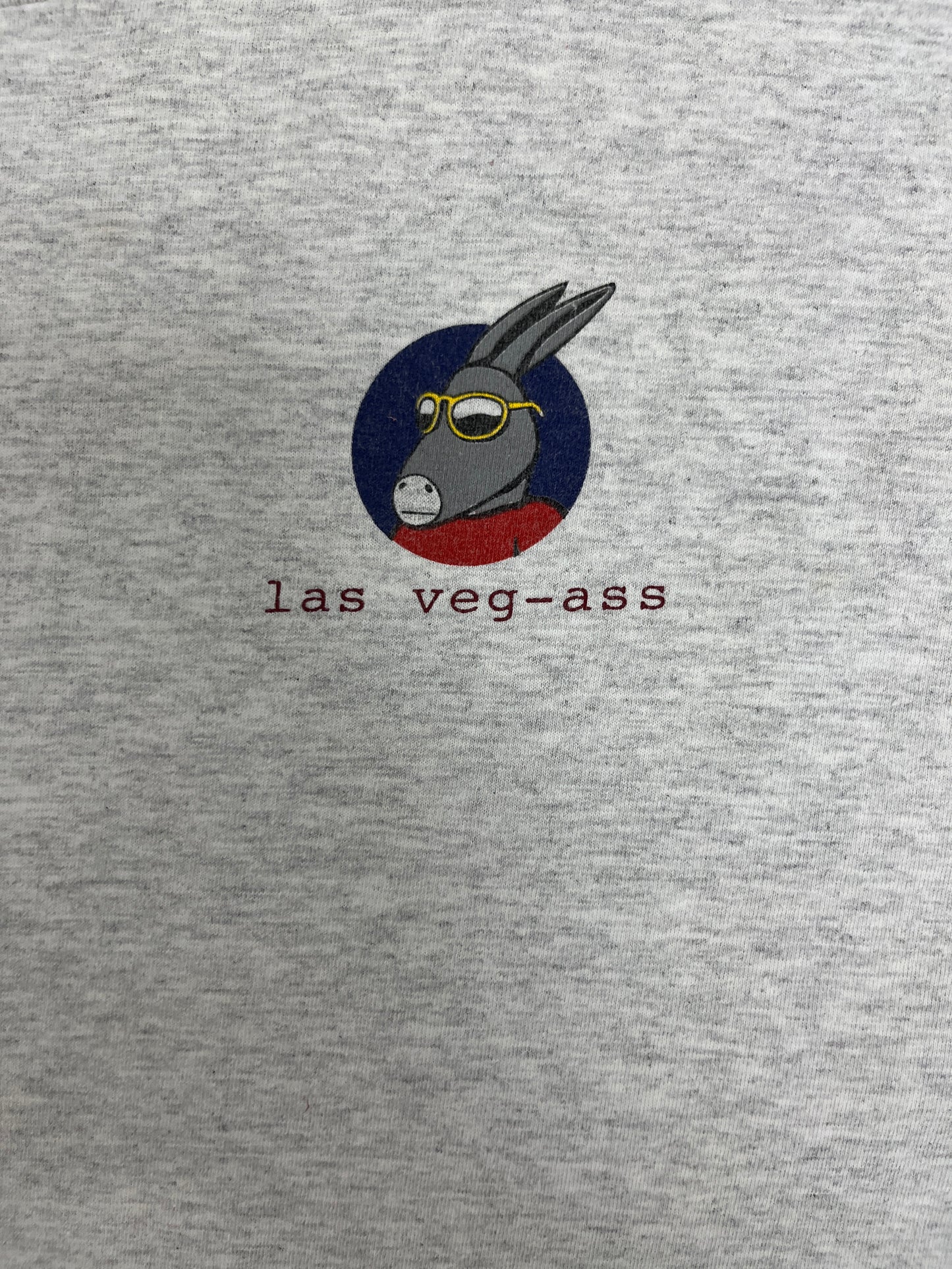 Las Veg-Ass Graphic Tee | Size X-Large | Vintage 2000s Funny Tourist Grey T-Shirt |