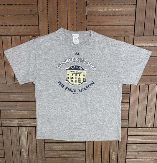 New York Yankees Yankee Stadium Final Season Graphic Tee | Size X-Large | Vintage 2000s MLB Baseball Grey T-Shirt |