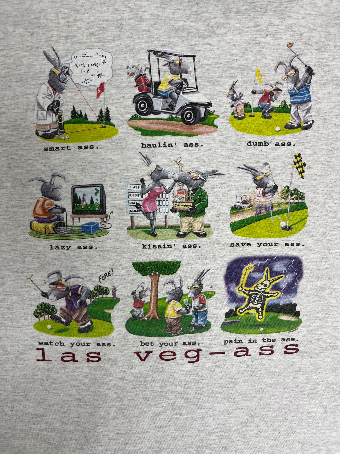 Las Veg-Ass Graphic Tee | Size X-Large | Vintage 2000s Funny Tourist Grey T-Shirt |