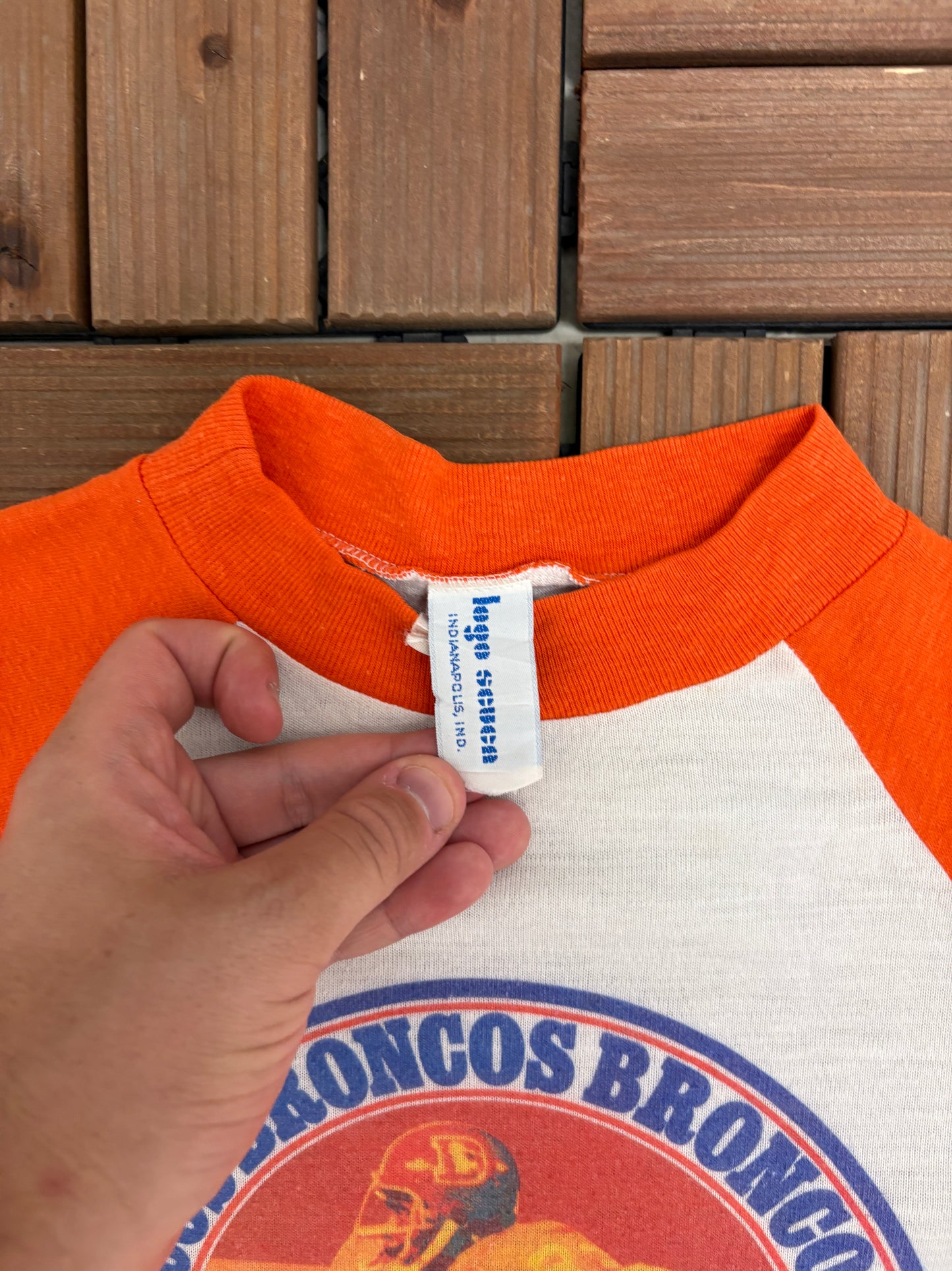 Denver Broncos Graphic Tee | Size Small | Vintage 1980s NFL Football White Long Sleeve |