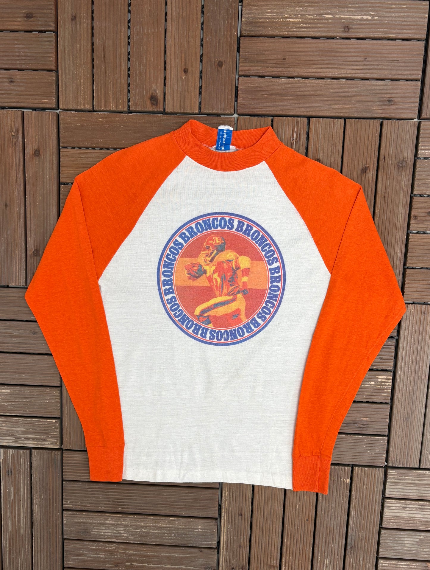 Denver Broncos Graphic Tee | Size Small | Vintage 1980s NFL Football White Long Sleeve |