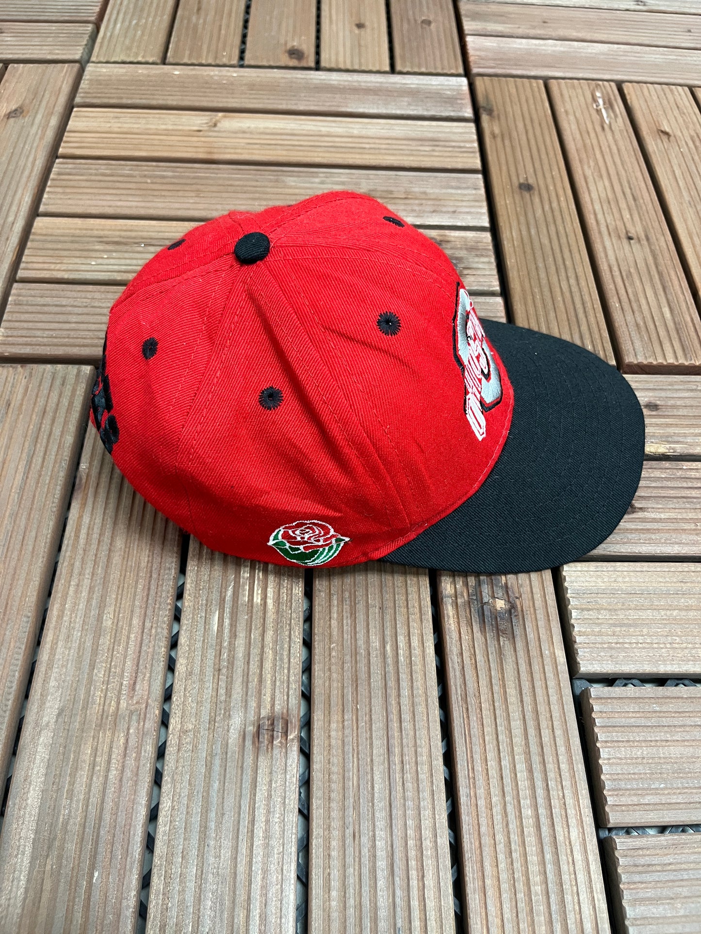 Ohio State Buckeyes Rose Bowl 1997 Graphic Hat | Snap Back | Vintage 1990s College Sports Red Cap |