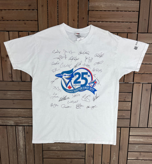 Toronto Blue Jays 25th Season Graphic Tee | Size X-Large | Vintage 2000s MLB Baseball White T-Shirt |