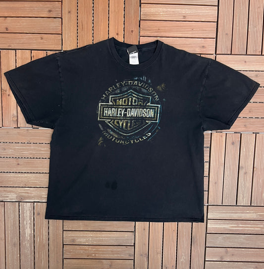 Harley Davidson Tombstone Graphic Tee | Size XX-Large | Vintage 2000s Biker Motorcycle Black T-Shirt |