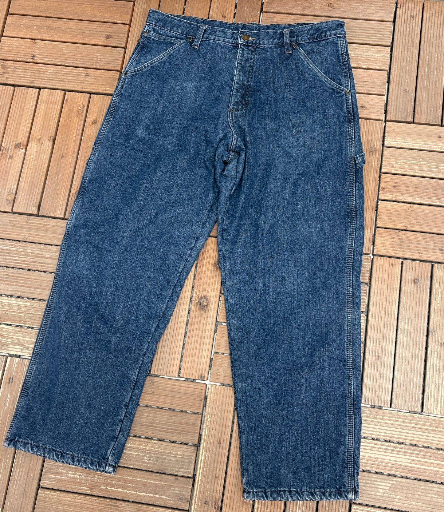 Wrangler Fleece Lined Straight Leg Denim Jeans | Size 34 x 30 | Vintage 2000s Blue Jeans |