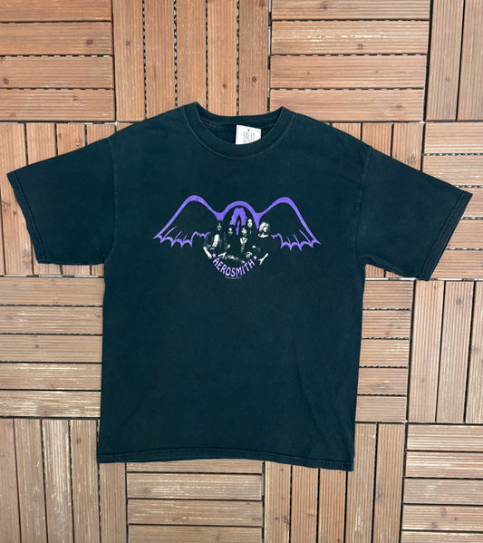 Aerosmith Get Your Wings Graphic Tee | Size Large | Vintage 2000s Rock Band Black T-Shirt |