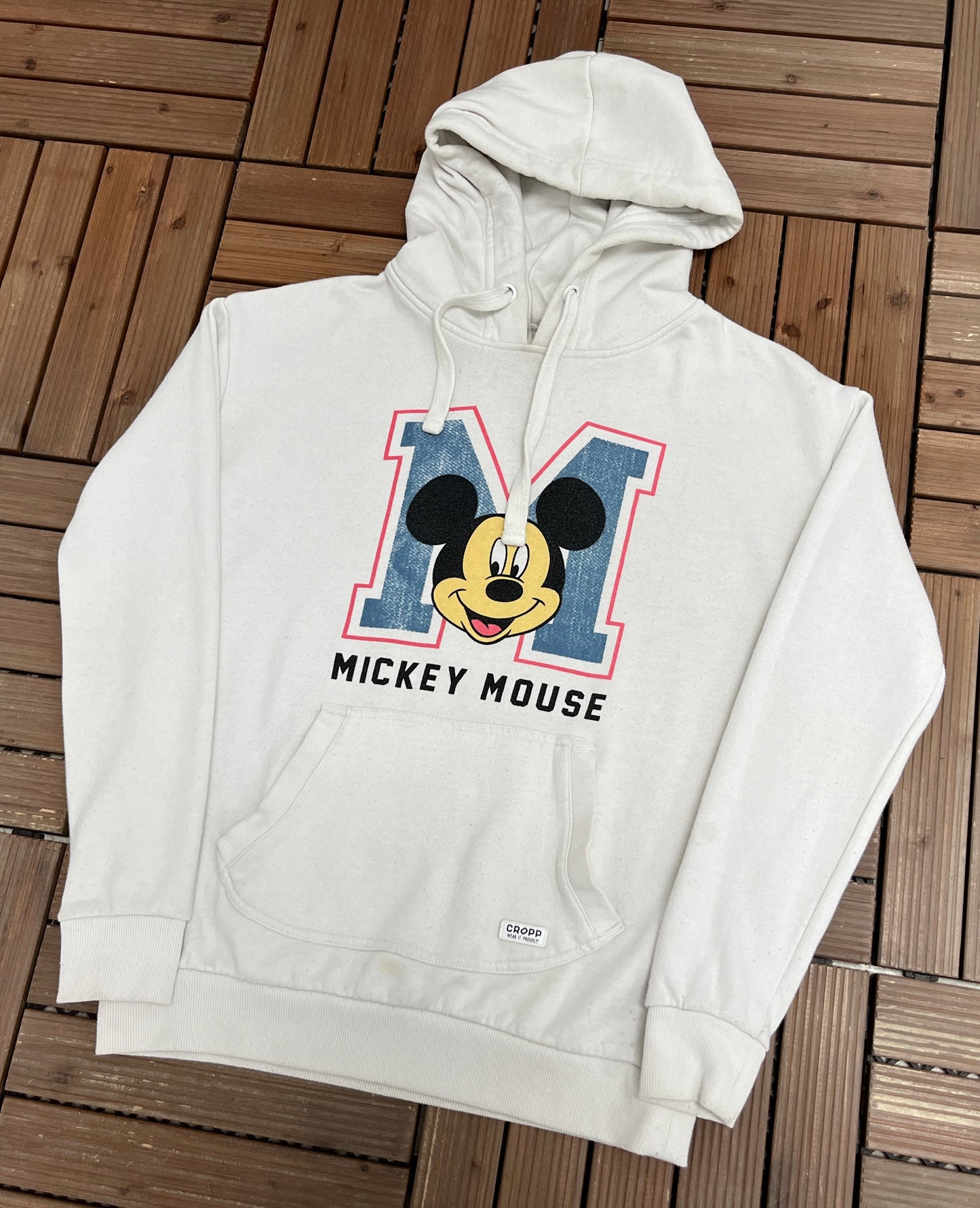 Disney Mickey Mouse Graphic Hoodie | Size Large | Retro 2000s Cartoon White Sweatshirt |