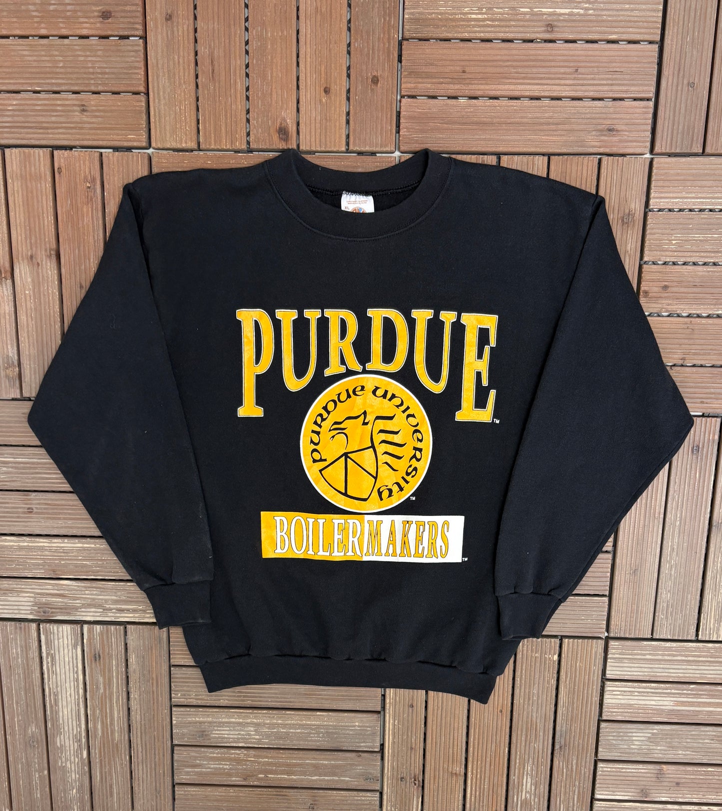 Purdue Boilermakers Graphic Crewneck | Size X-Large | Vintage 1990s College Black Sweater |