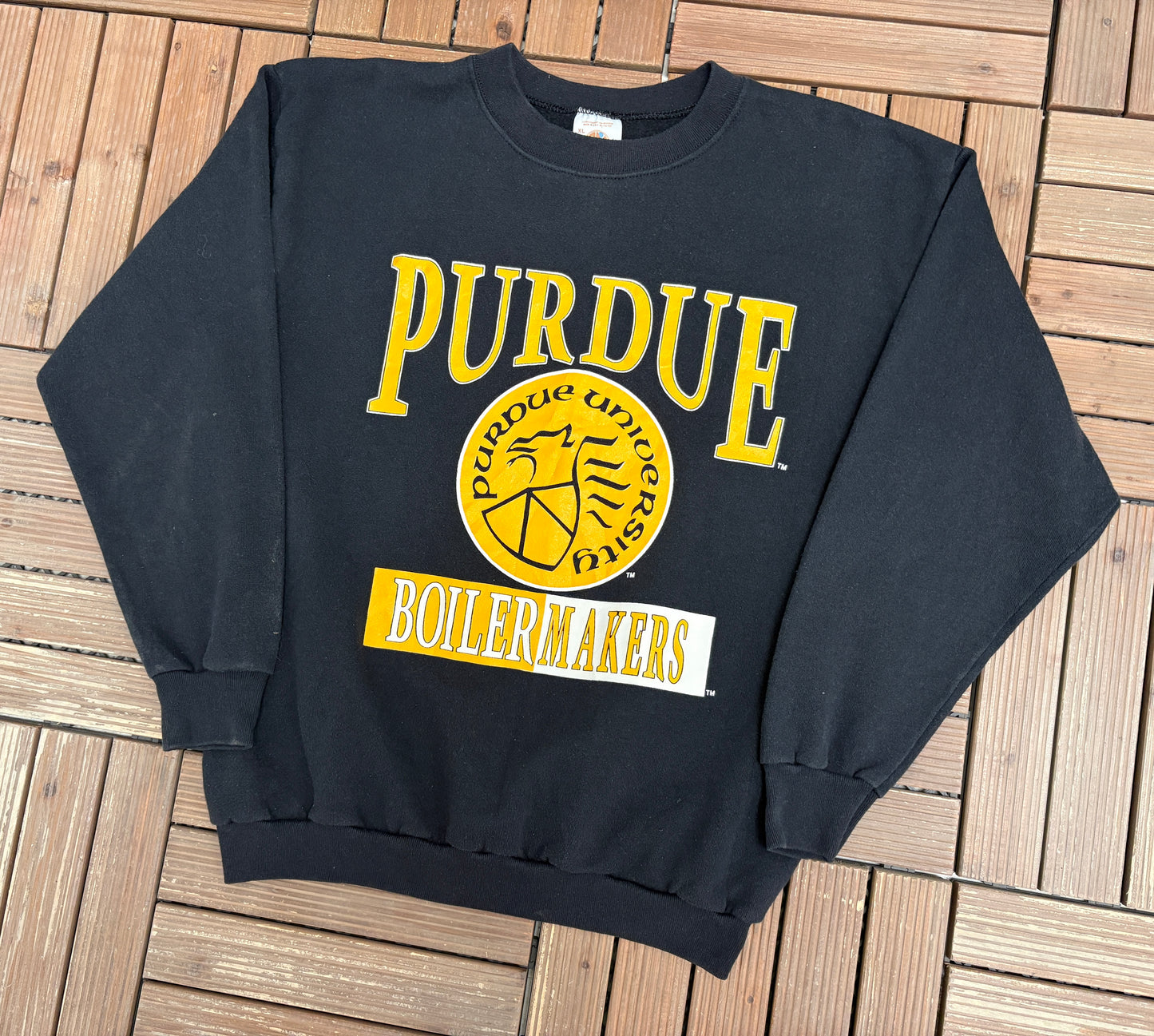 Purdue Boilermakers Graphic Crewneck | Size X-Large | Vintage 1990s College Black Sweater |