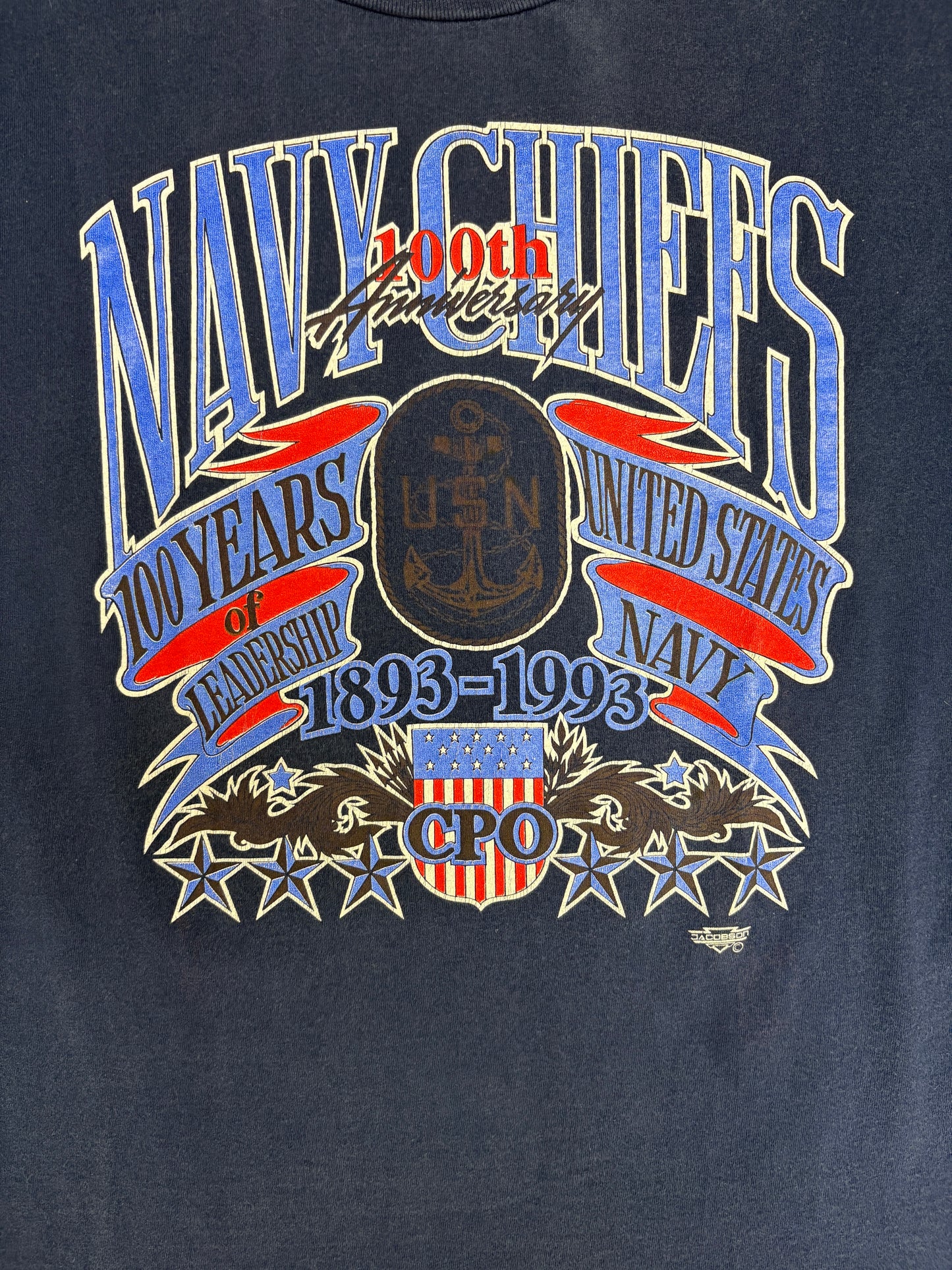 United States Navy Chiefs Graphic Tee | Size X-Large | Vintage 1990s Promotional Blue T-Shirt |
