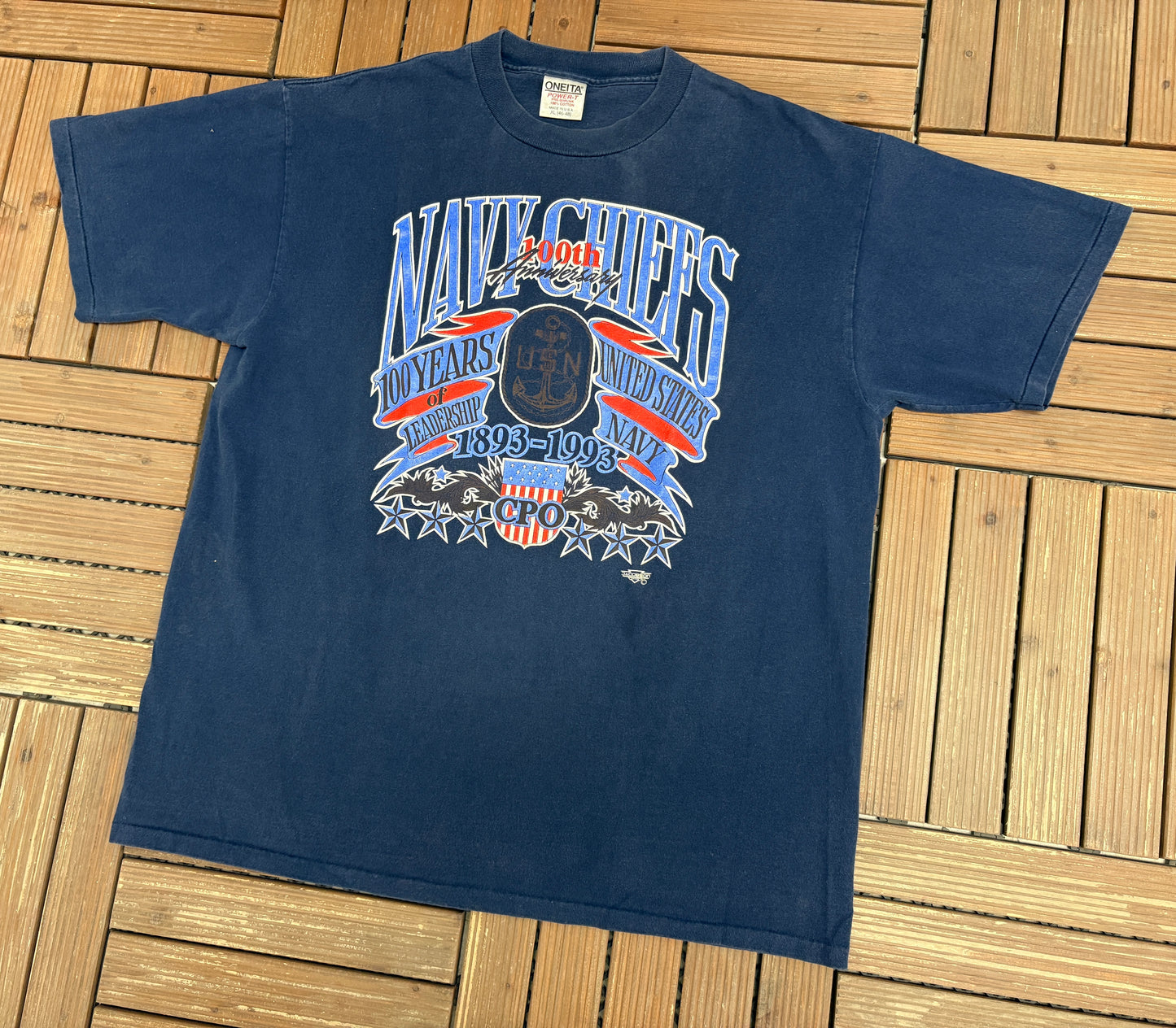 United States Navy Chiefs Graphic Tee | Size X-Large | Vintage 1990s Promotional Blue T-Shirt |
