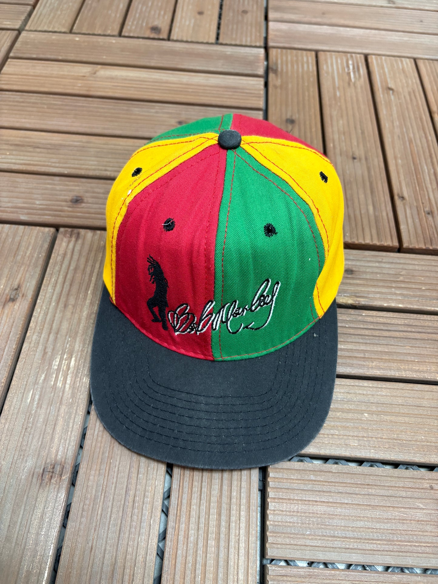 Bob Marley Embroidered Graphic Hat | Snap Back | Vintage 1990s Promotional Reggae Music Colourful Cap |