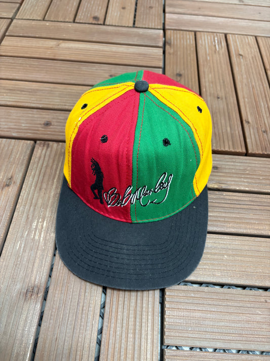 Bob Marley Embroidered Graphic Hat | Snap Back | Vintage 1990s Promotional Reggae Music Colourful Cap |