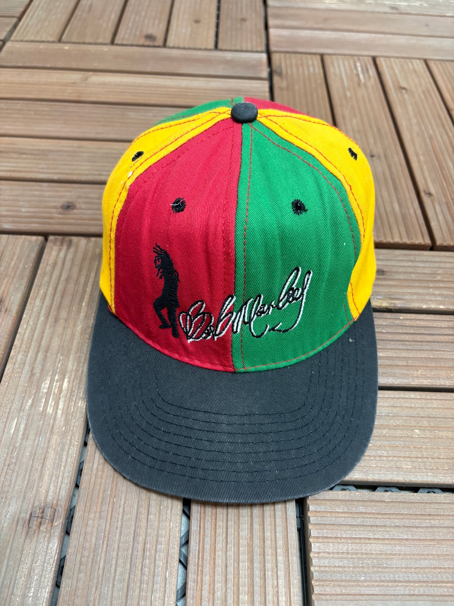 Bob Marley Embroidered Graphic Hat | Snap Back | Vintage 1990s Promotional Reggae Music Colourful Cap |