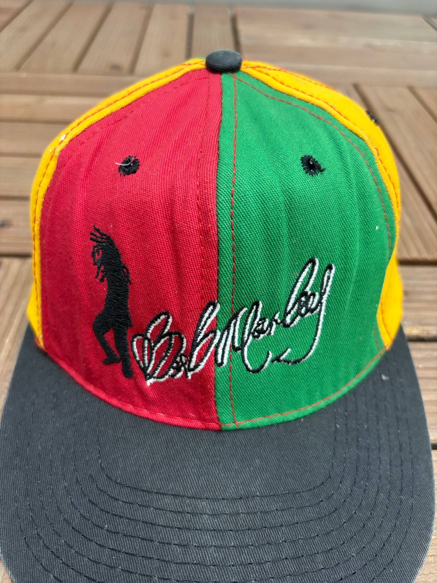 Bob Marley Embroidered Graphic Hat | Snap Back | Vintage 1990s Promotional Reggae Music Colourful Cap |
