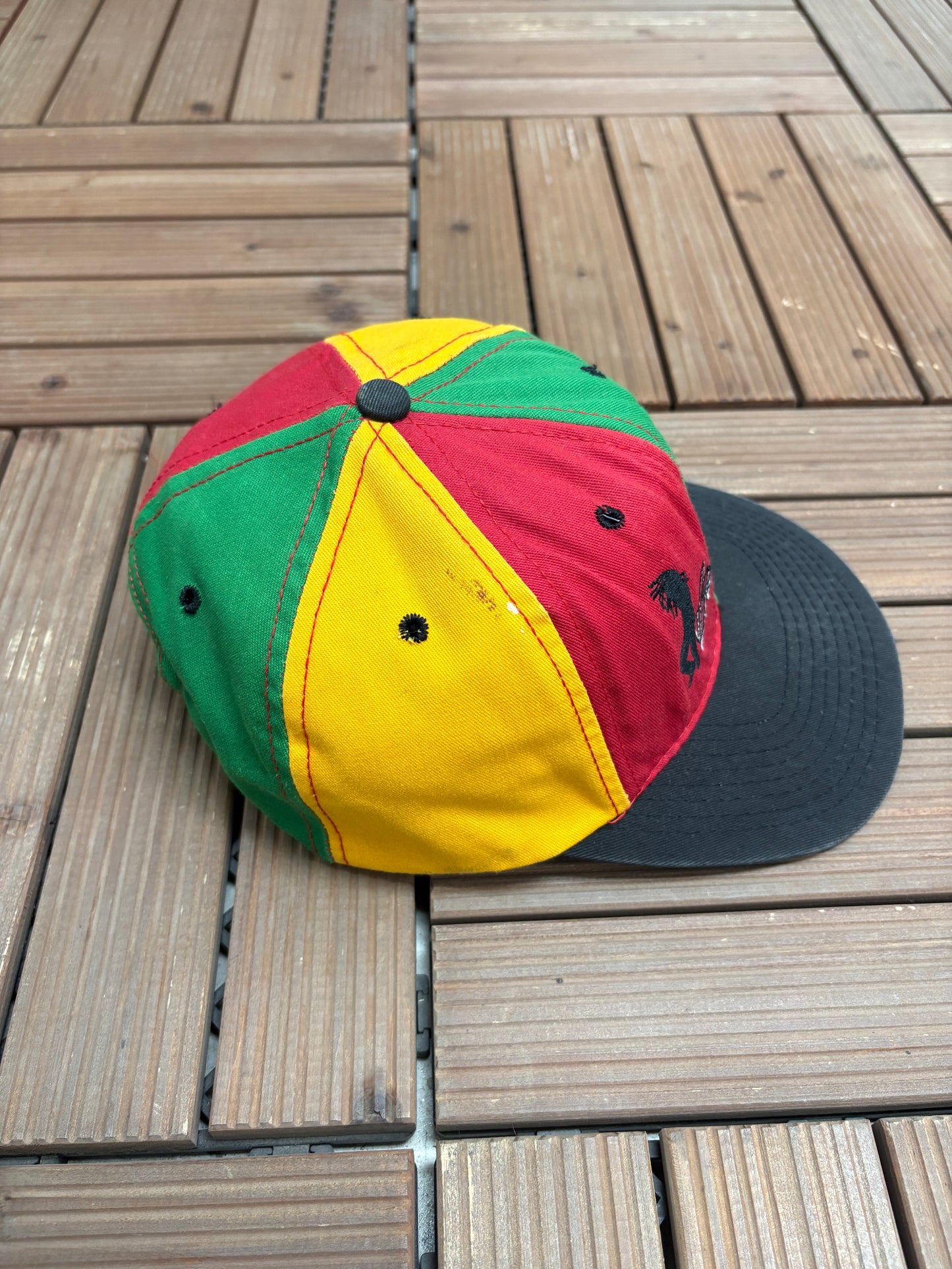 Bob Marley Embroidered Graphic Hat | Snap Back | Vintage 1990s Promotional Reggae Music Colourful Cap |