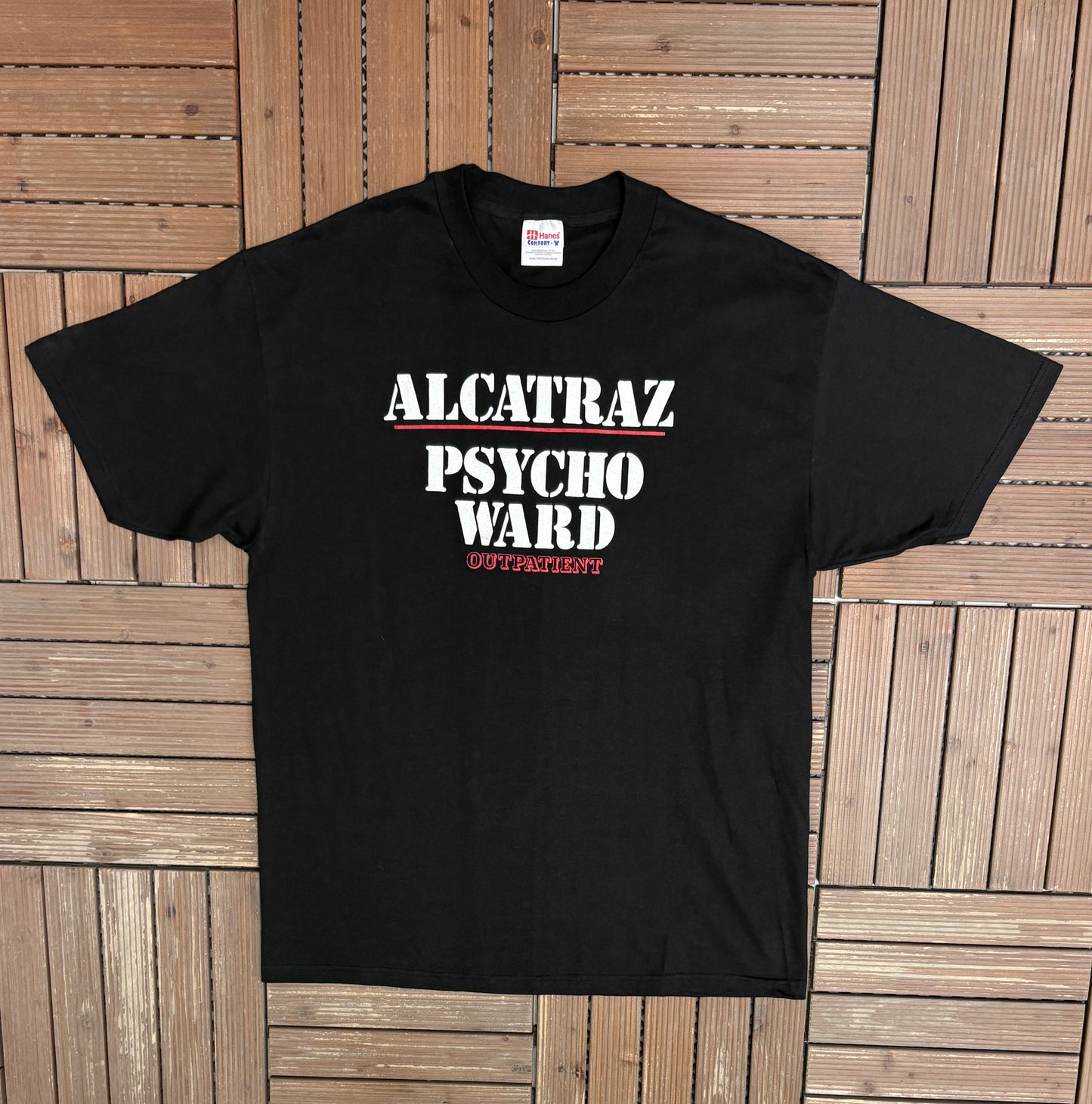 Alcatraz Psycho Ward Outpatient Graphic Tee | Size X-Large | Vintage 1990s Tourist Black T-Shirt |