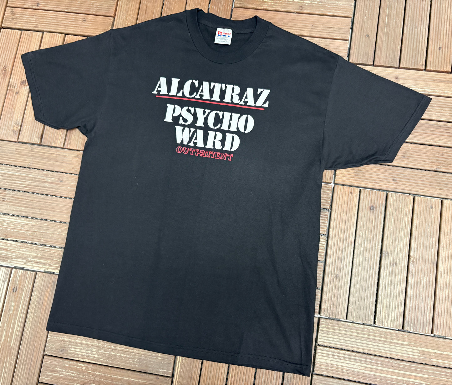 Alcatraz Psycho Ward Outpatient Graphic Tee | Size X-Large | Vintage 1990s Tourist Black T-Shirt |