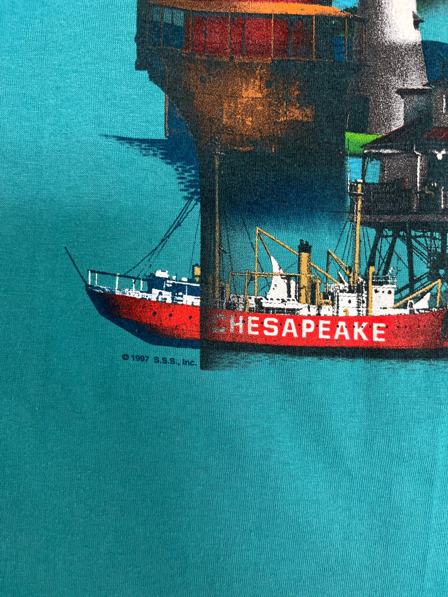 Lighthouses of the Chesapeake Graphic Tee | Size XX-Large | Vintage 2000s Tourist Teal T-Shirt |