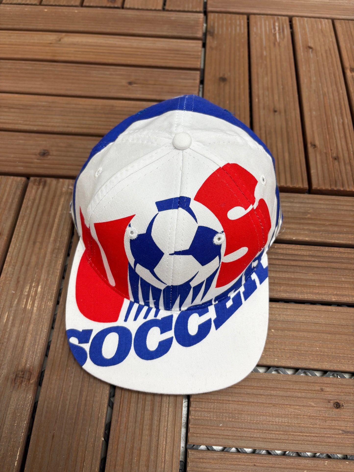 United States Soccer Graphic Hat | Snap Back Adjustable | Vintage 1990s World Cup Big Print White Cap |