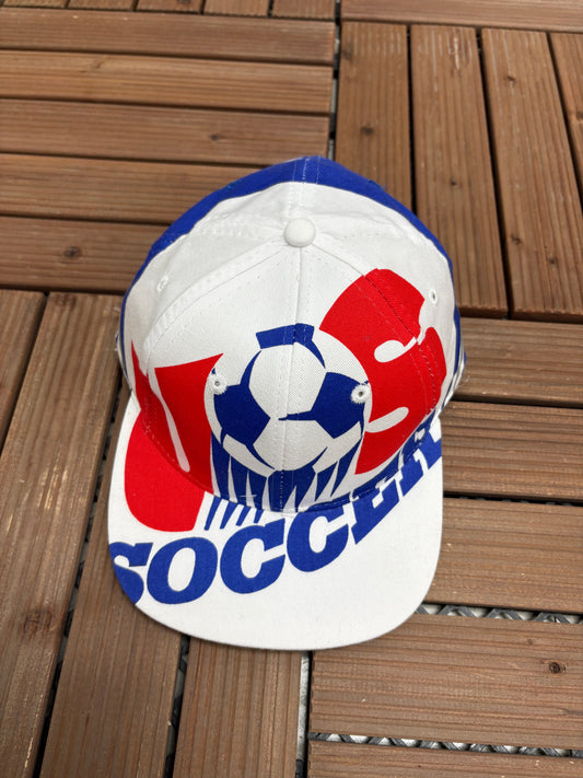 United States Soccer Graphic Hat | Snap Back Adjustable | Vintage 1990s World Cup Big Print White Cap |
