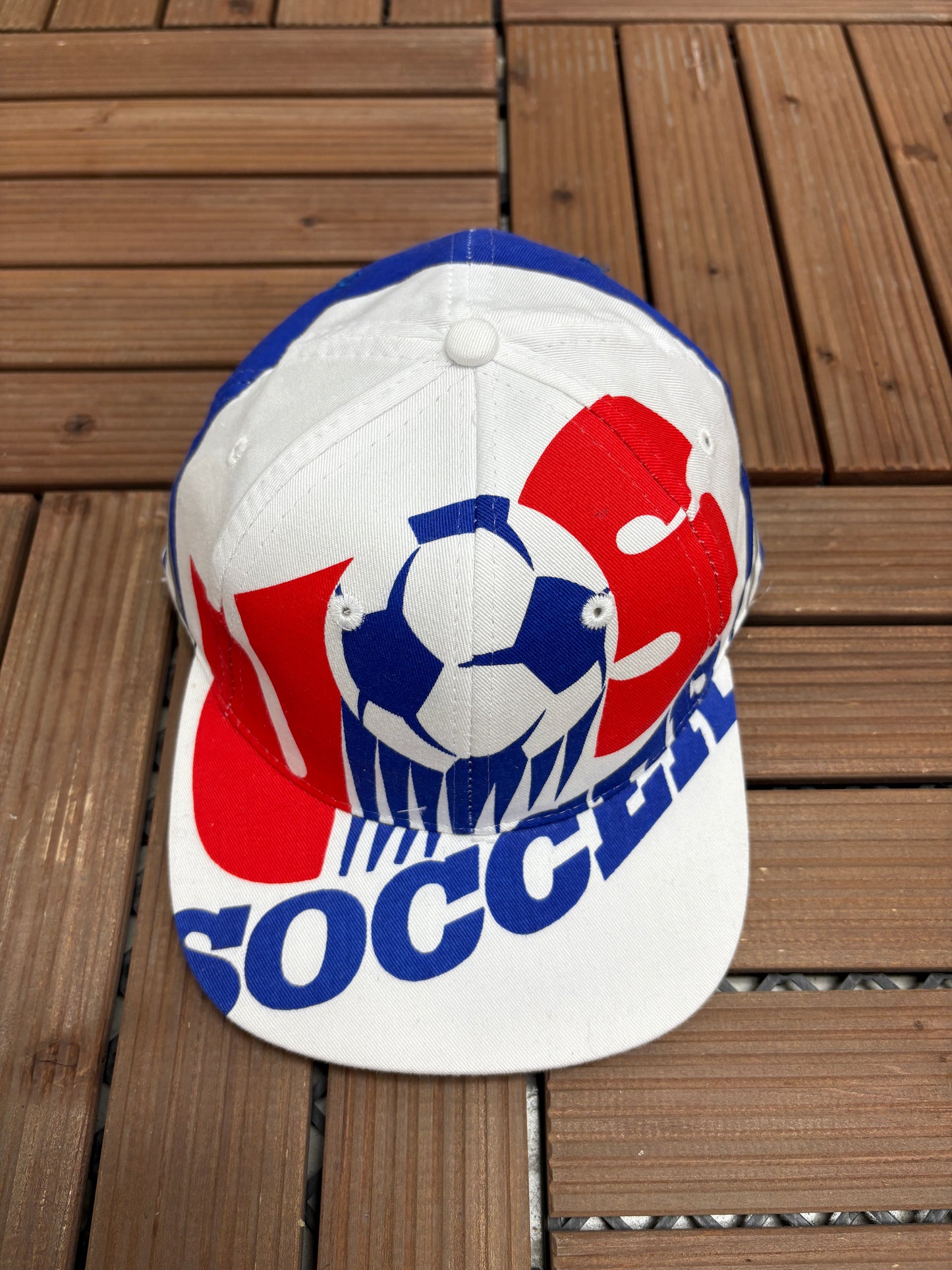 United States Soccer Graphic Hat | Snap Back Adjustable | Vintage 1990s World Cup Big Print White Cap |