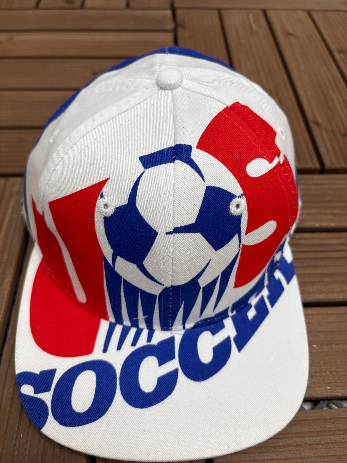 United States Soccer Graphic Hat | Snap Back Adjustable | Vintage 1990s World Cup Big Print White Cap |