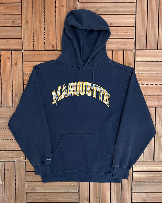 Marquette Golden Eagles Stitched Graphic Hoodie | Size Medium | Vintage 1990s College Sports Blue Sweater |