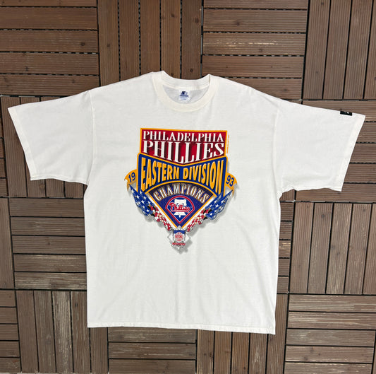 Philadelphia Phillies Eastern Division Champions 1993 Graphic Tee | Size X-Large | Vintage 1990s MLB Baseball White T-Shirt |