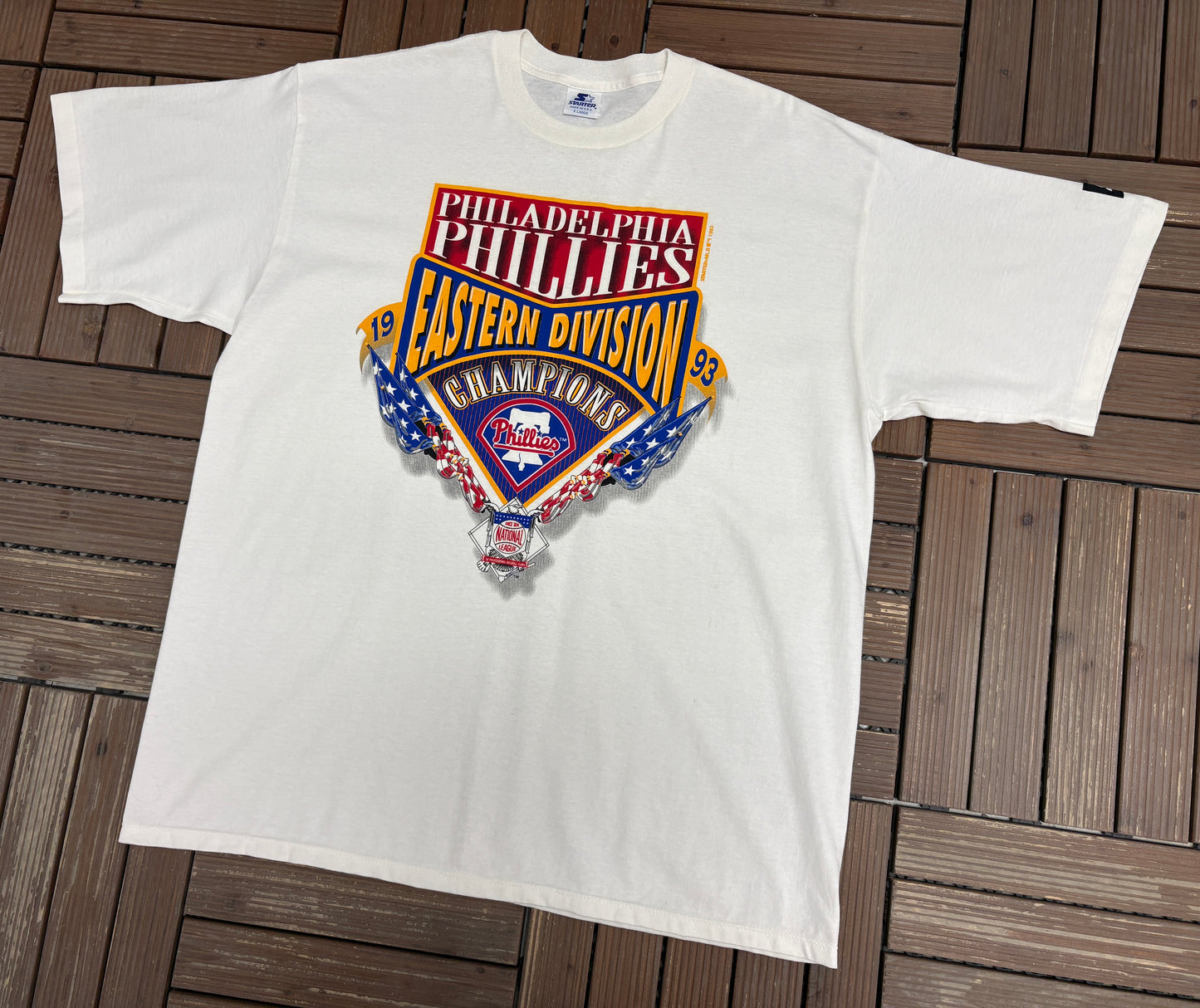 Philadelphia Phillies Eastern Division Champions 1993 Graphic Tee | Size X-Large | Vintage 1990s MLB Baseball White T-Shirt |