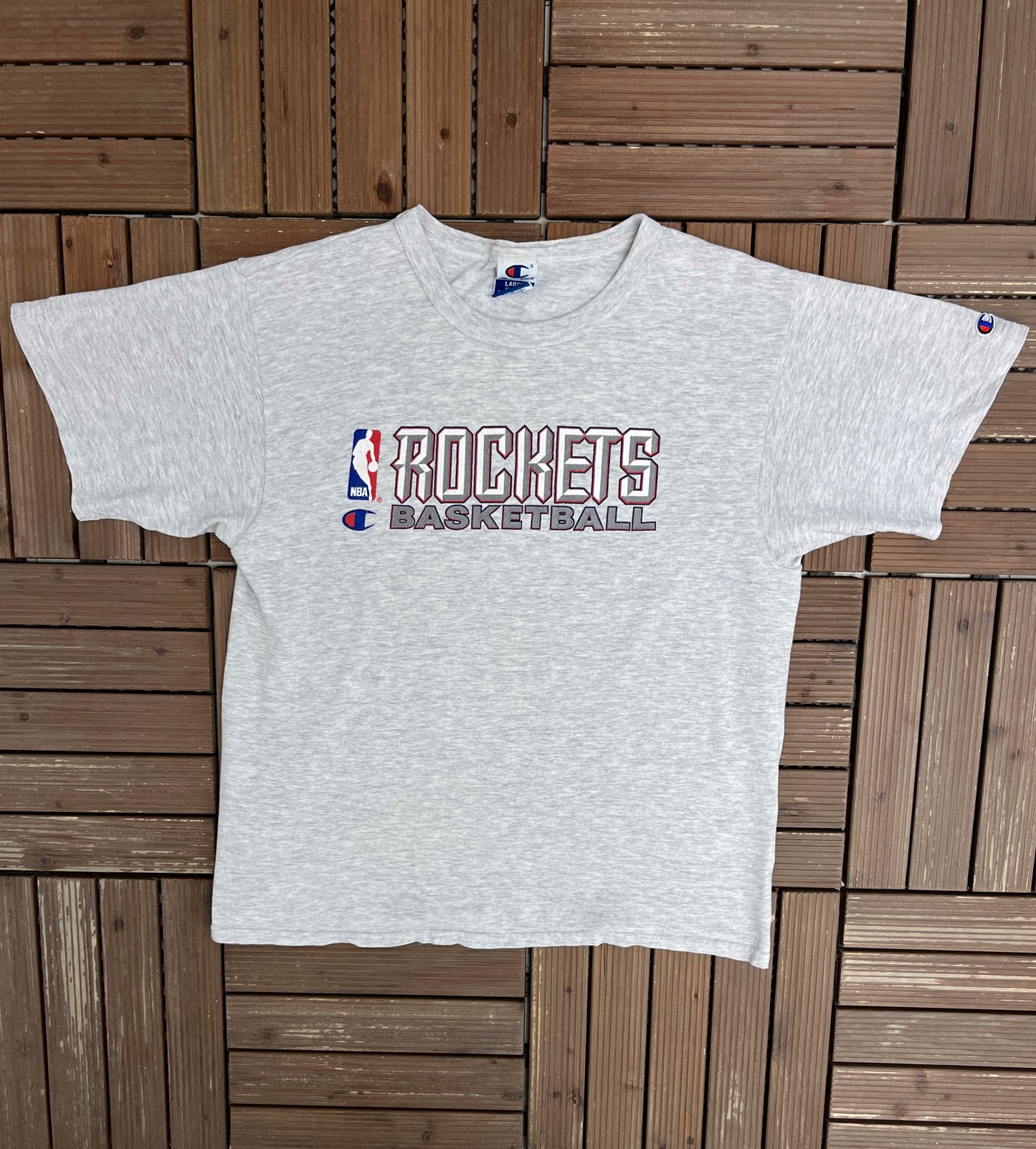 Houston Rockets Basketball Graphic Tee | Size Large | Vintage 1990s NBA Basketball Grey T-Shirt |