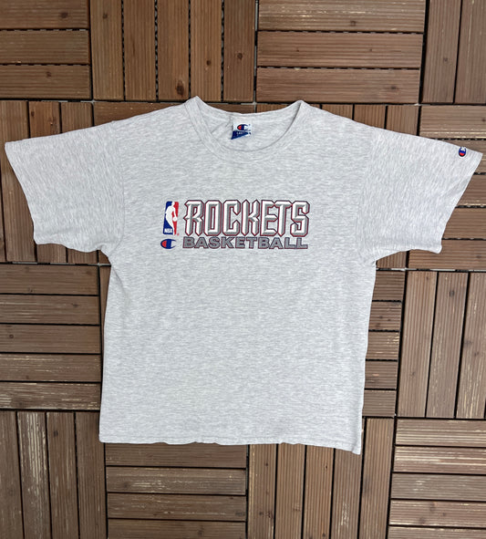 Houston Rockets Basketball Graphic Tee | Size Large | Vintage 1990s NBA Basketball Grey T-Shirt |