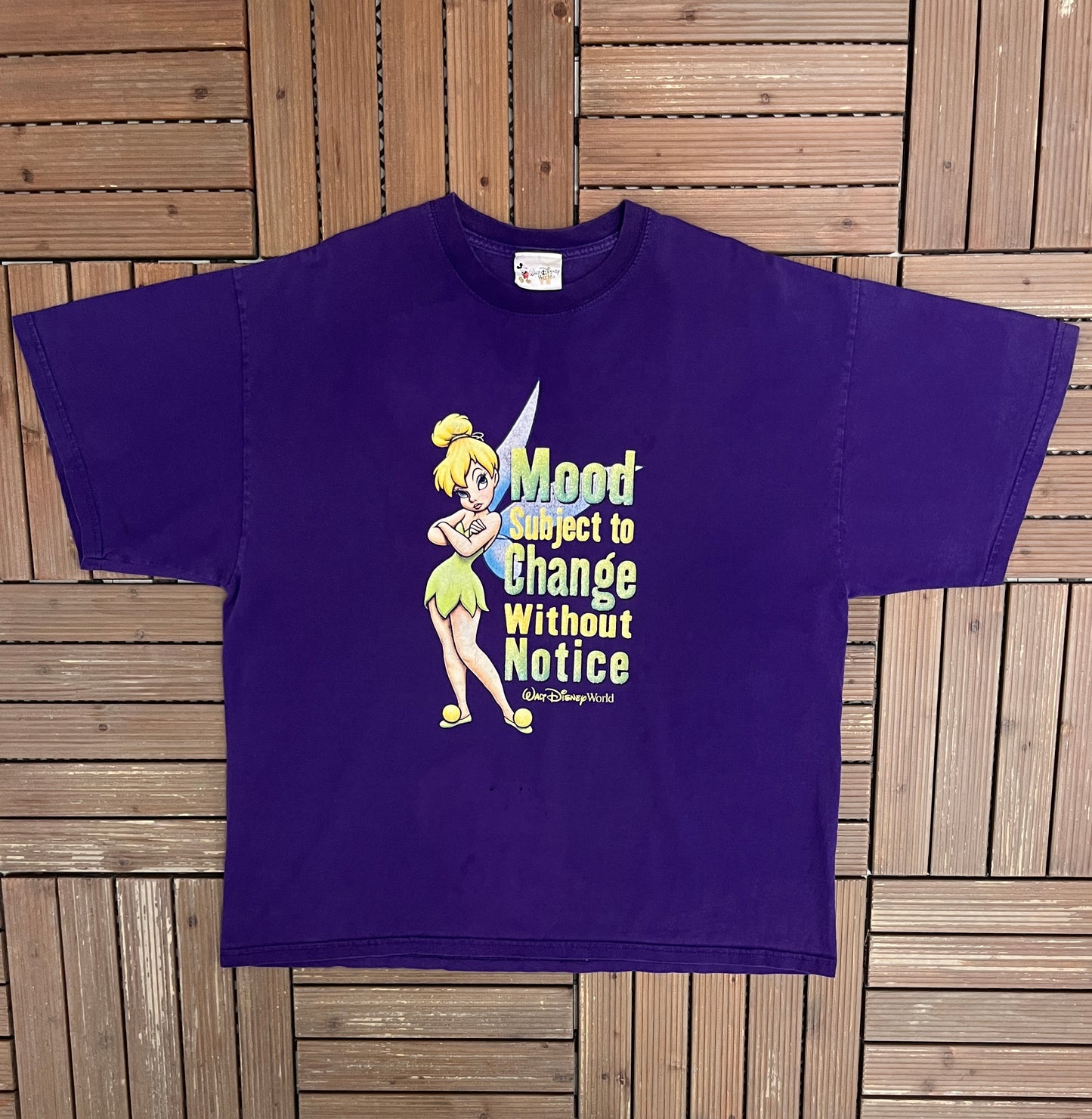 Tinkerbell Mood Subject To Change Graphic Tee | Size XX-Large | Vintage 2000s Disney Cartoon Purple T-Shirt |