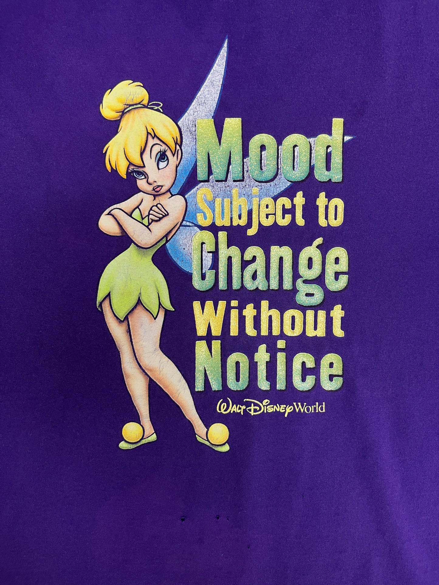 Tinkerbell Mood Subject To Change Graphic Tee | Size XX-Large | Vintage 2000s Disney Cartoon Purple T-Shirt |