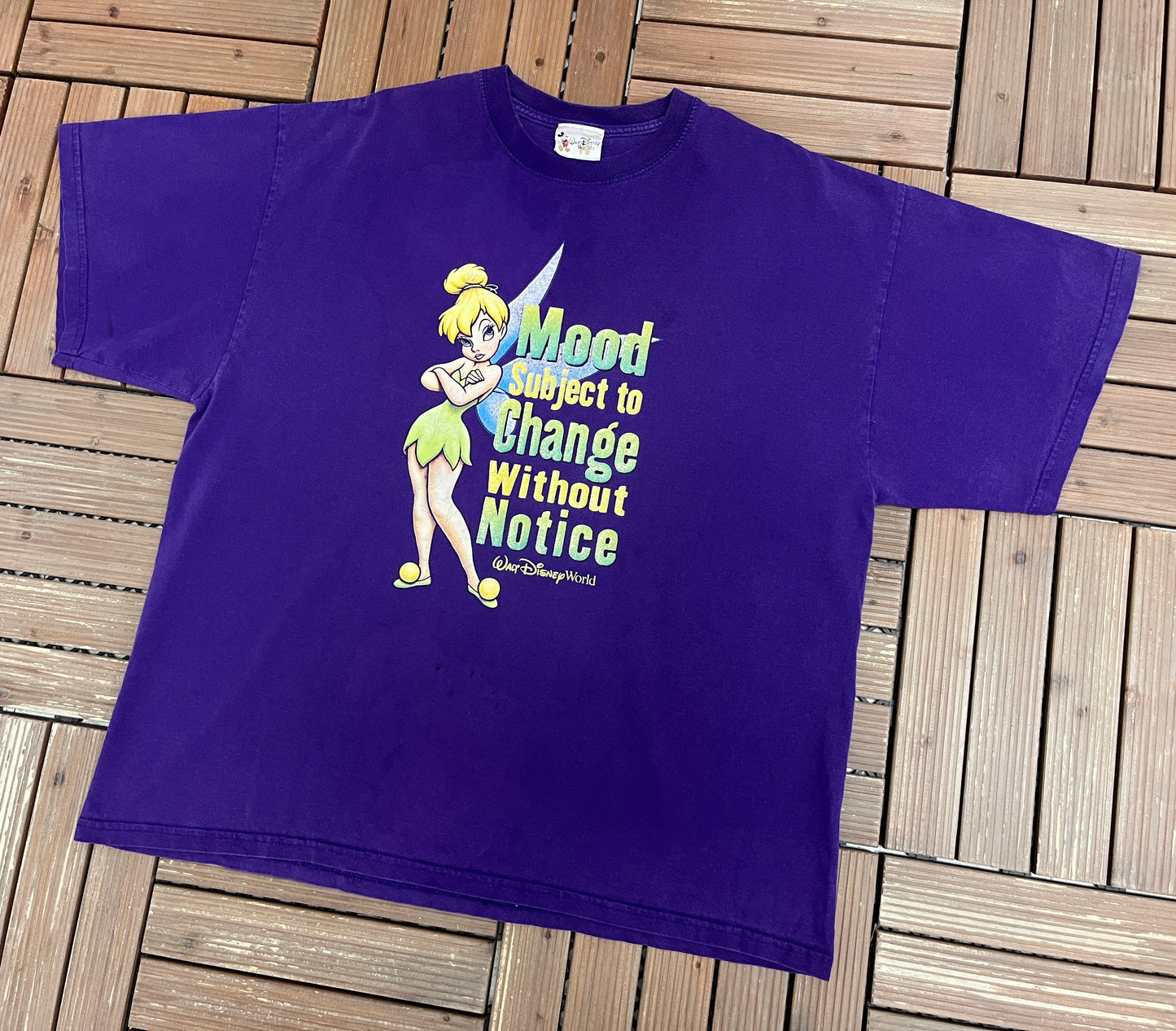 Tinkerbell Mood Subject To Change Graphic Tee | Size XX-Large | Vintage 2000s Disney Cartoon Purple T-Shirt |