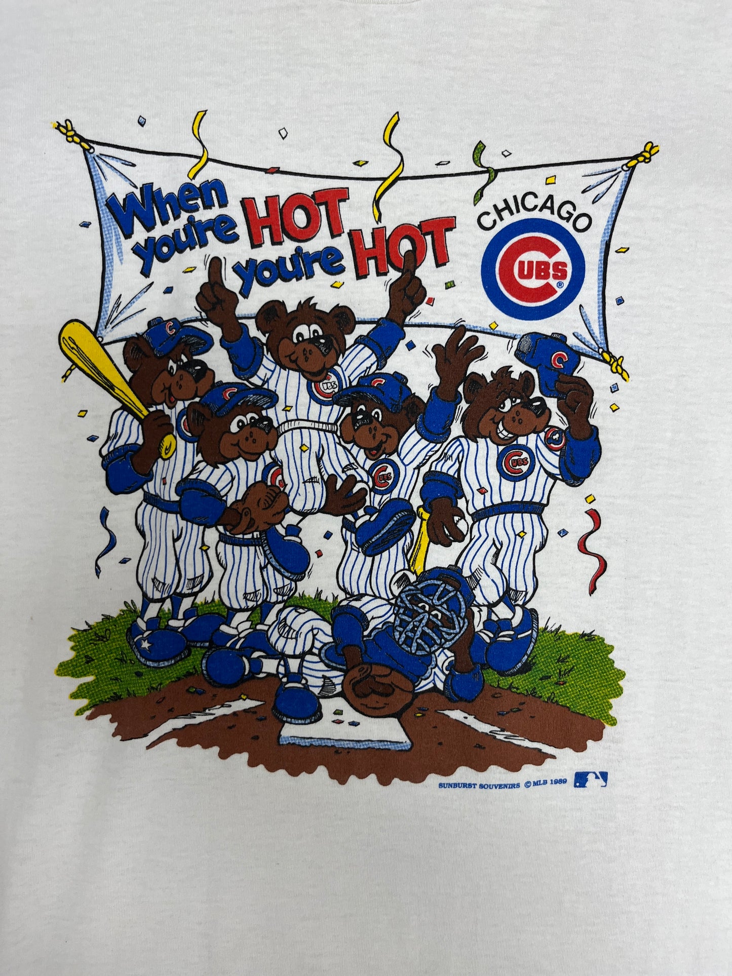 Chicago Cubs When You're Hot You're Hot Graphic Tee | Size Large | Vintage 1980s MLB Baseball White T-Shirt |