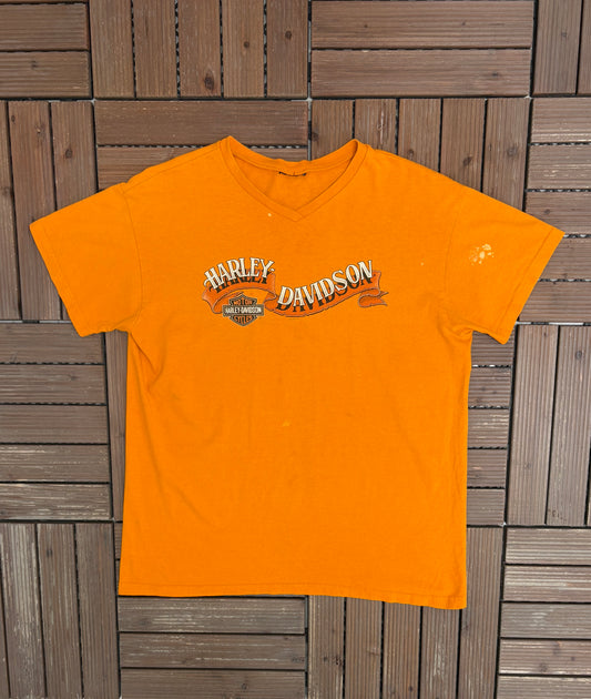 Harley Davidson Naples, Florida Graphic Tee | Size Medium | Vintage 1990s Biker Orange T-Shirt |